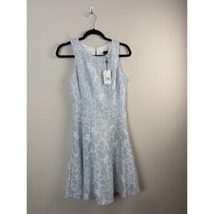NEW Ronni Nicole Cocktail Dress Women 6 Sky Blue Floral Lace Metallic Sparkle